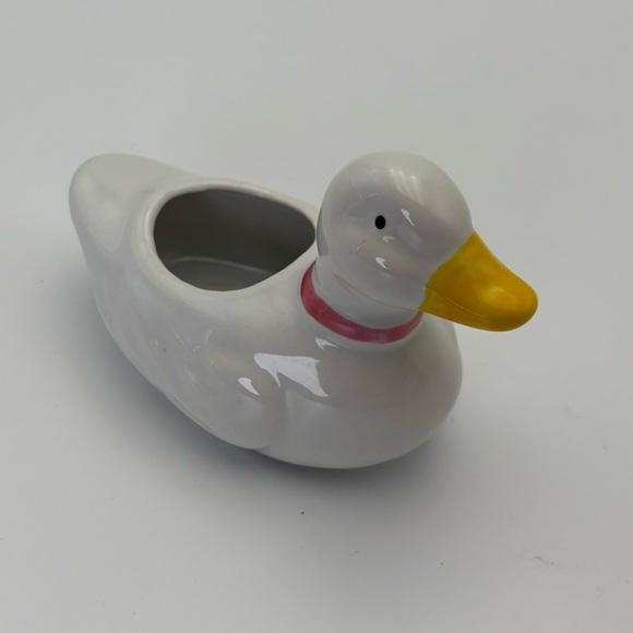 Charming White Duck Planter with Red Bow - Picture 4 of 11